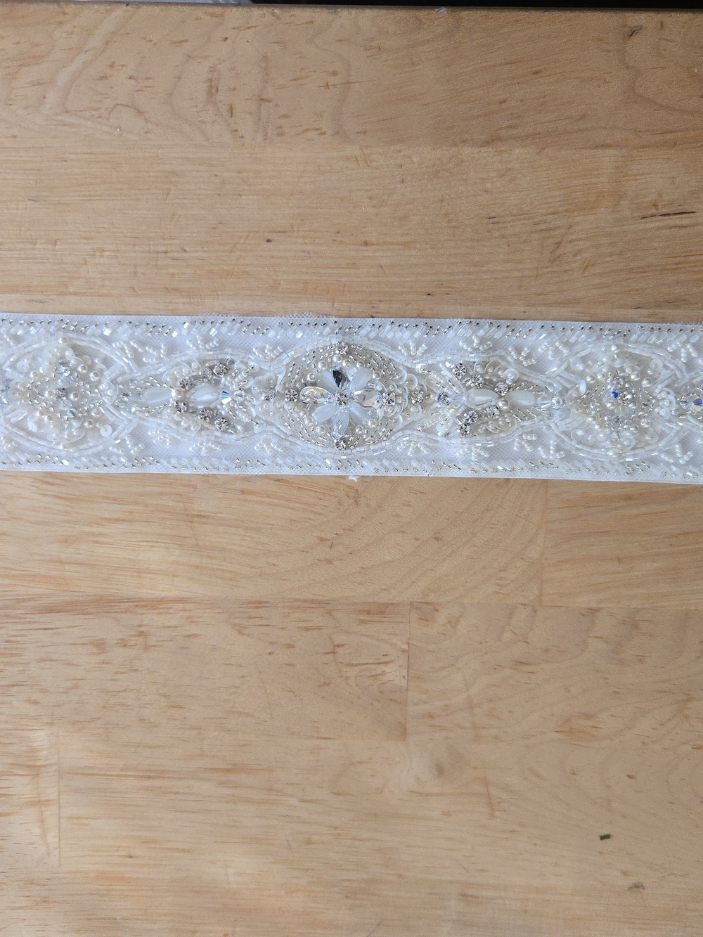 Beaded Embellished Bridal Sash - Ivory Crystal Trim